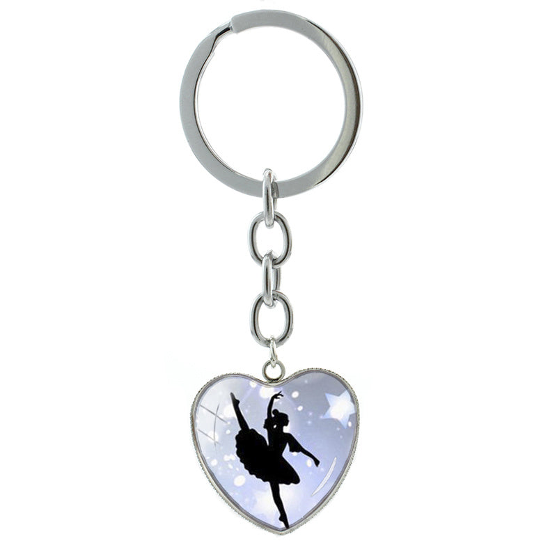 Ballet Dancing Keychain Glass Gem Stainless Steel