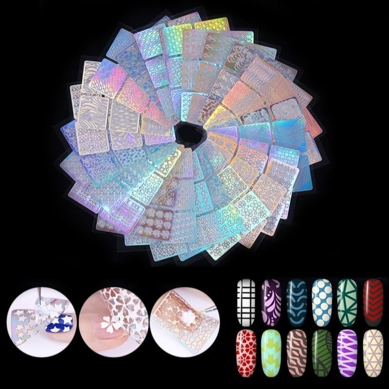 24 Sheet Mixed Laser Cutout Stickers Nail Stamping Plates Set