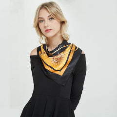 Classic Chain Print Satin Scarf Silk Sunscreen Shawl Hijab Woman Travel