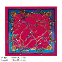 Classic Chain Print Satin Scarf Silk Sunscreen Shawl Hijab Woman Travel
