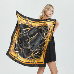 Classic Chain Print Satin Scarf Silk Sunscreen Shawl Hijab Woman Travel