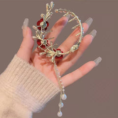 Rose Flower Faux Pearl Tassel Hair Clip Chinese Style Hair Accessory
