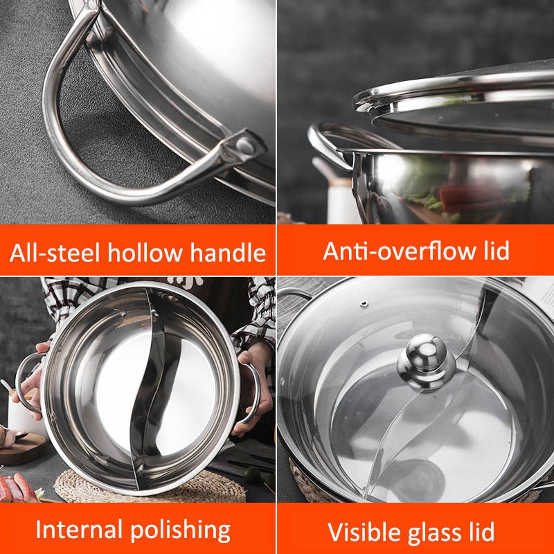 1pc Sichuan Hot Pot Stainless Steel Divided Cooking Pot for Gas Stovetop