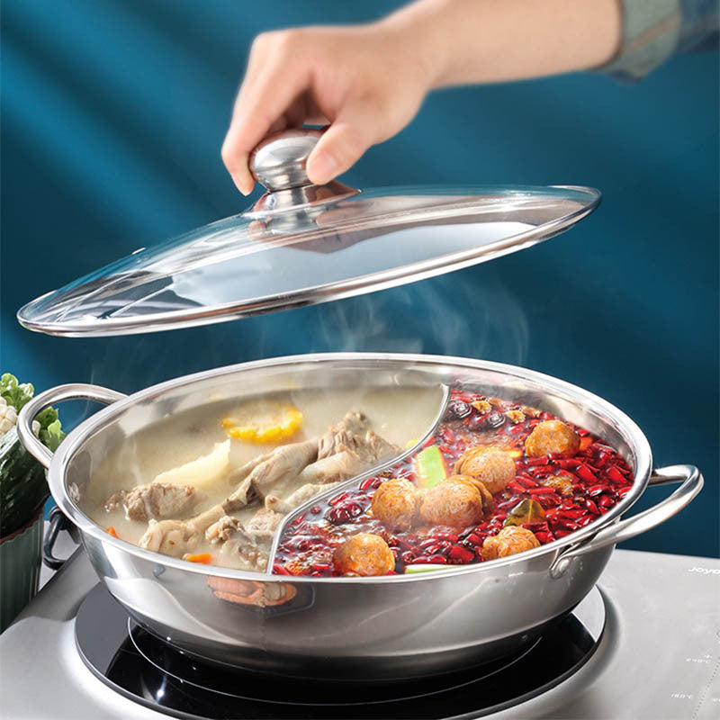 1pc Sichuan Hot Pot Stainless Steel Divided Cooking Pot for Gas Stovetop