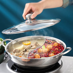 1pc Sichuan Hot Pot Stainless Steel Divided Cooking Pot for Gas Stovetop