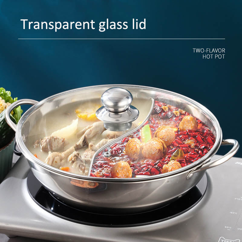 1pc Sichuan Hot Pot Stainless Steel Divided Cooking Pot for Gas Stovetop