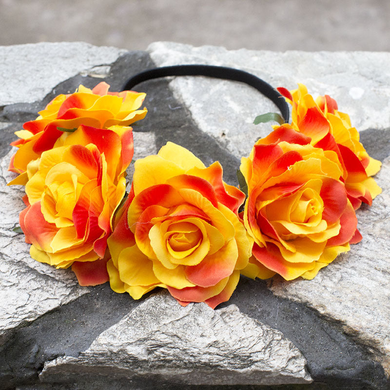 Hawaiian Stretchy Rose Flower Headband Elastic Head Hoop Floral Crown