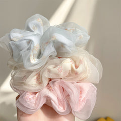 Floral Pattern Organza Scrunchies Hair Tie Large Hair Rope Hair Ring