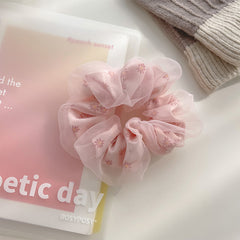 Floral Pattern Organza Scrunchies Hair Tie Large Hair Rope Hair Ring