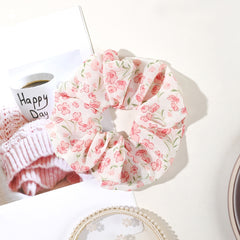 Floral Print Scrunchies Chiffon Hair Tie Ponytail Holder