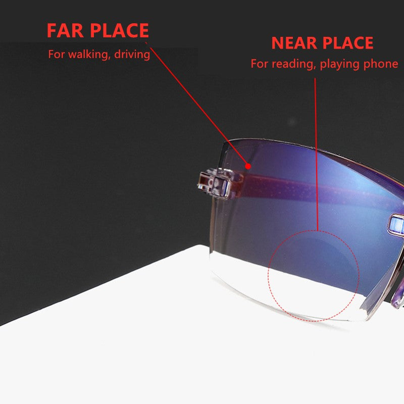 Portable Rimless Bifocal Anti Light Reading Glasses For Men