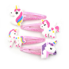 10pcs Cartoon Unicorn Snap Clip Pink Hair Clip For Girls
