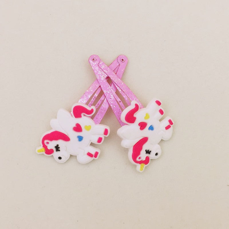 10pcs Cartoon Unicorn Snap Clip Pink Hair Clip For Girls