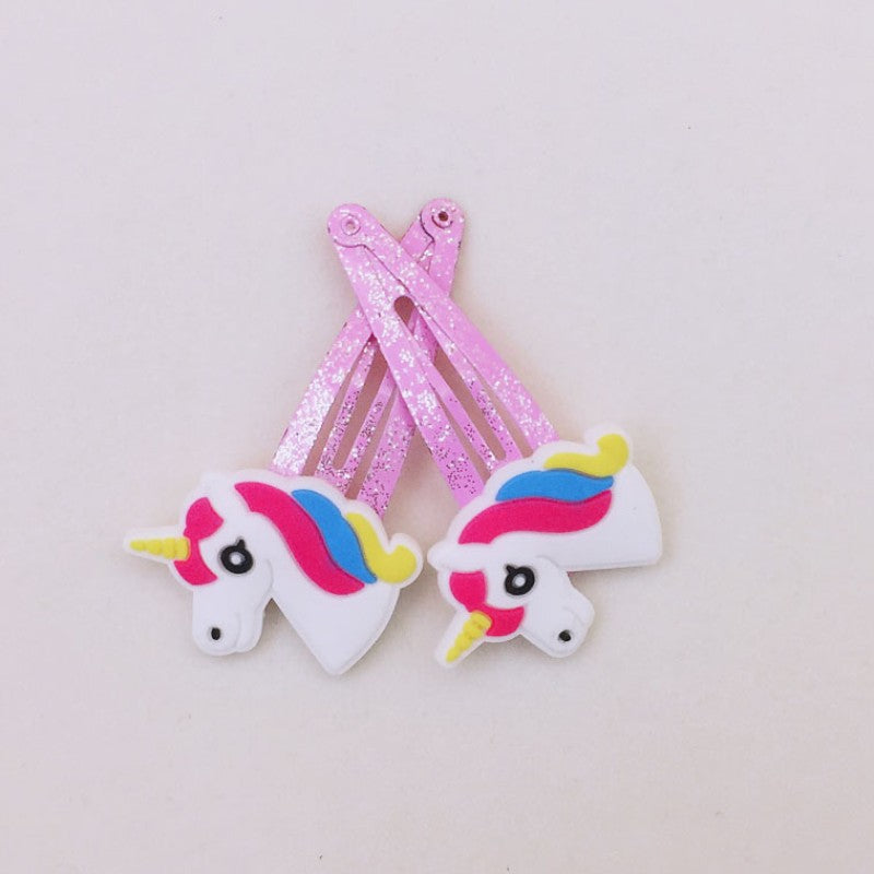 10pcs Cartoon Unicorn Snap Clip Pink Hair Clip For Girls