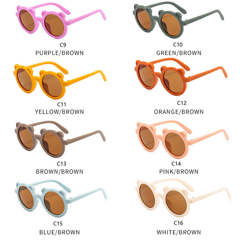 Boy's Bear Kids Sunglasses Round Ear Colorful Gradient UV400