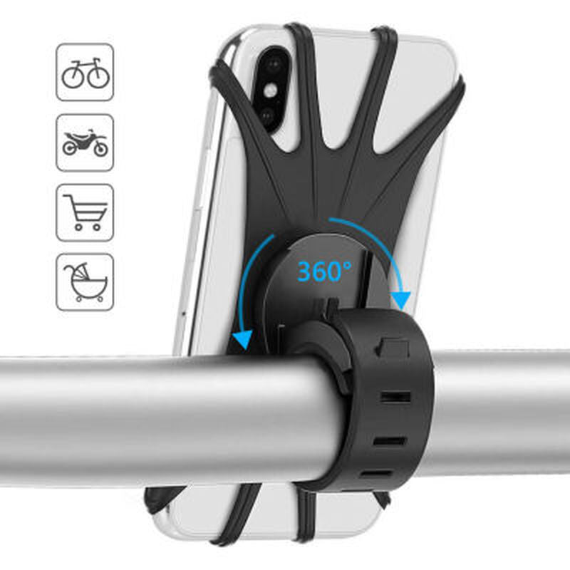 360 Rotation Bike Phone Holder Secure Silicone Grip Fits All Phones