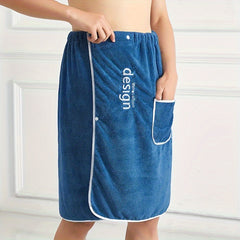 Men's Bath Towel Skirt with Pocket Soft Coral Fleece Absorbent Wrap Towel