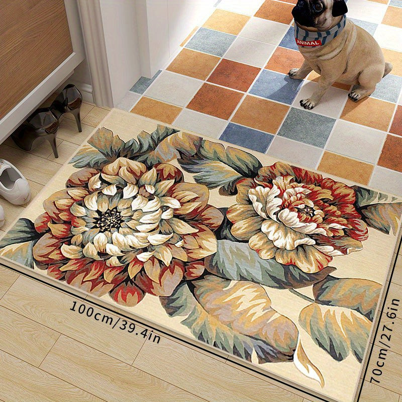 Vintage Floral Living Room Carpet Loop Velvet Non-slip Stain Resistant Rug