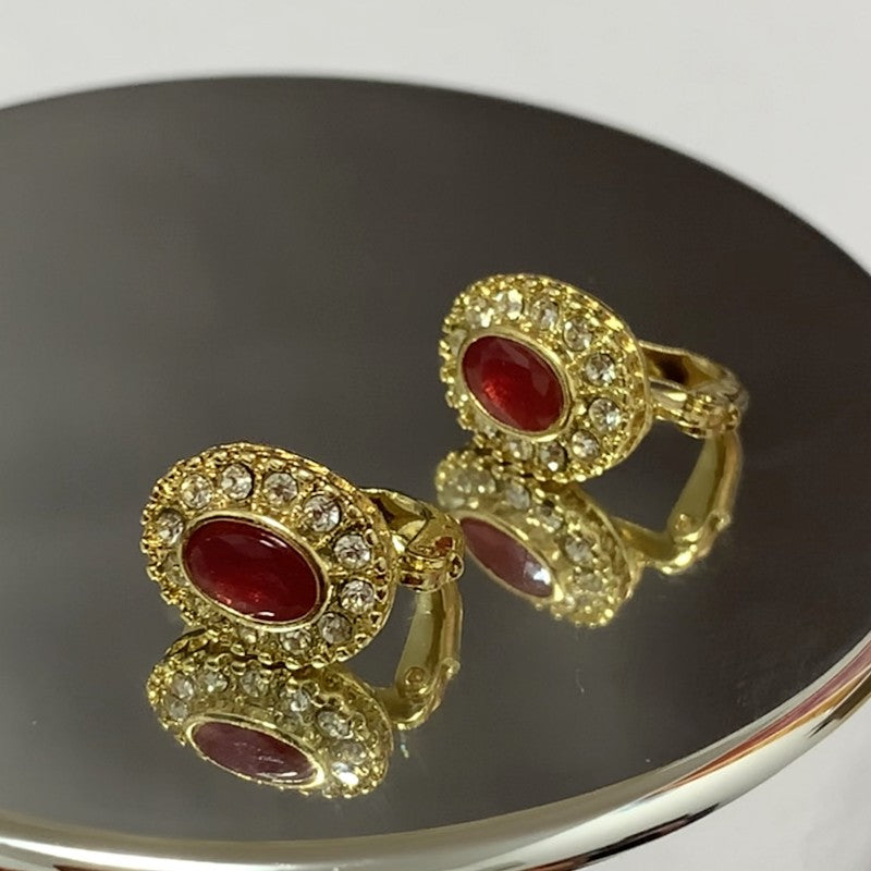 Couples Hip Hop Round Earrings Ruby Golden Men's Jewelry