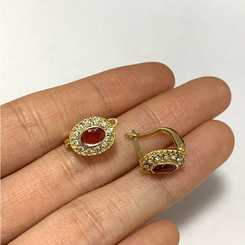Couples Hip Hop Round Earrings Ruby Golden Men's Jewelry