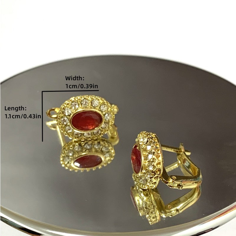Couples Hip Hop Round Earrings Ruby Golden Men's Jewelry