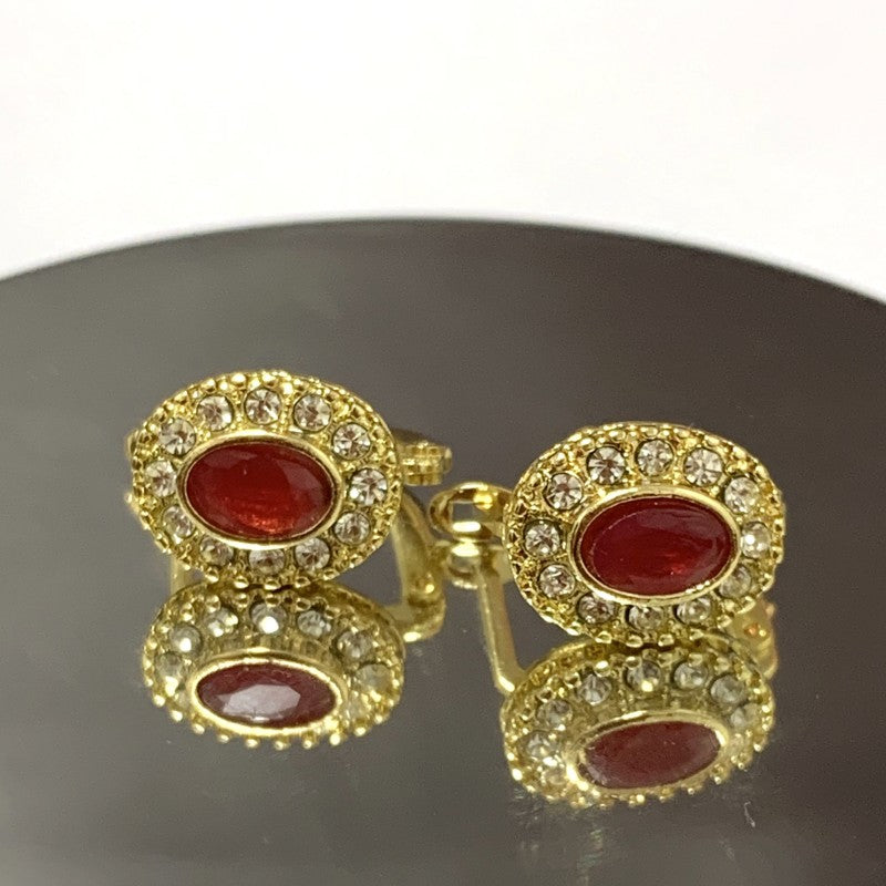 Couples Hip Hop Round Earrings Ruby Golden Men's Jewelry