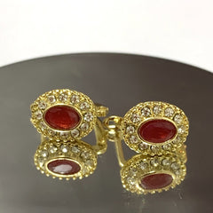 Couples Hip Hop Round Earrings Ruby Golden Men's Jewelry