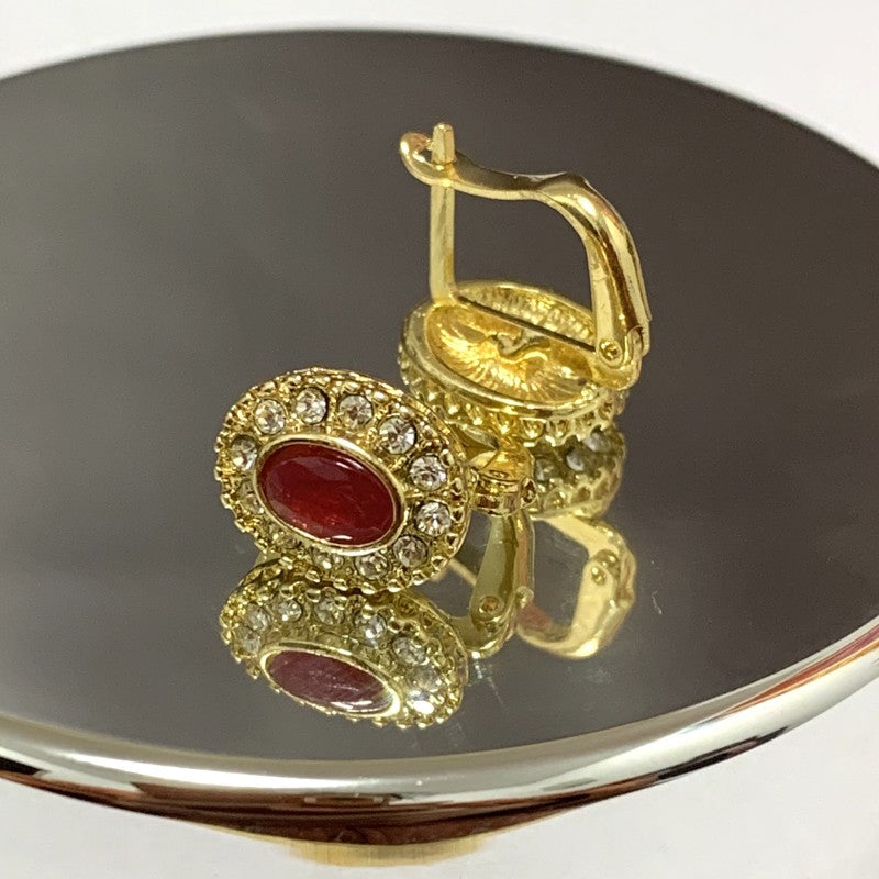 Couples Hip Hop Round Earrings Ruby Golden Men's Jewelry