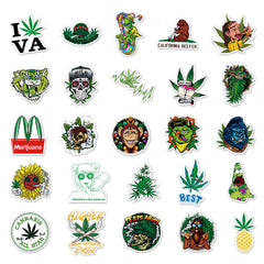 50PCS Weed Leaves Spoof Characters Waterproof Graffiti Stickers