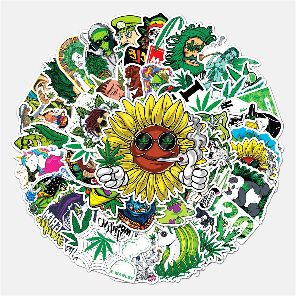 50PCS Weed Leaves Spoof Characters Waterproof Graffiti Stickers