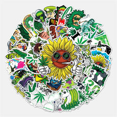 50PCS Weed Leaves Spoof Characters Waterproof Graffiti Stickers