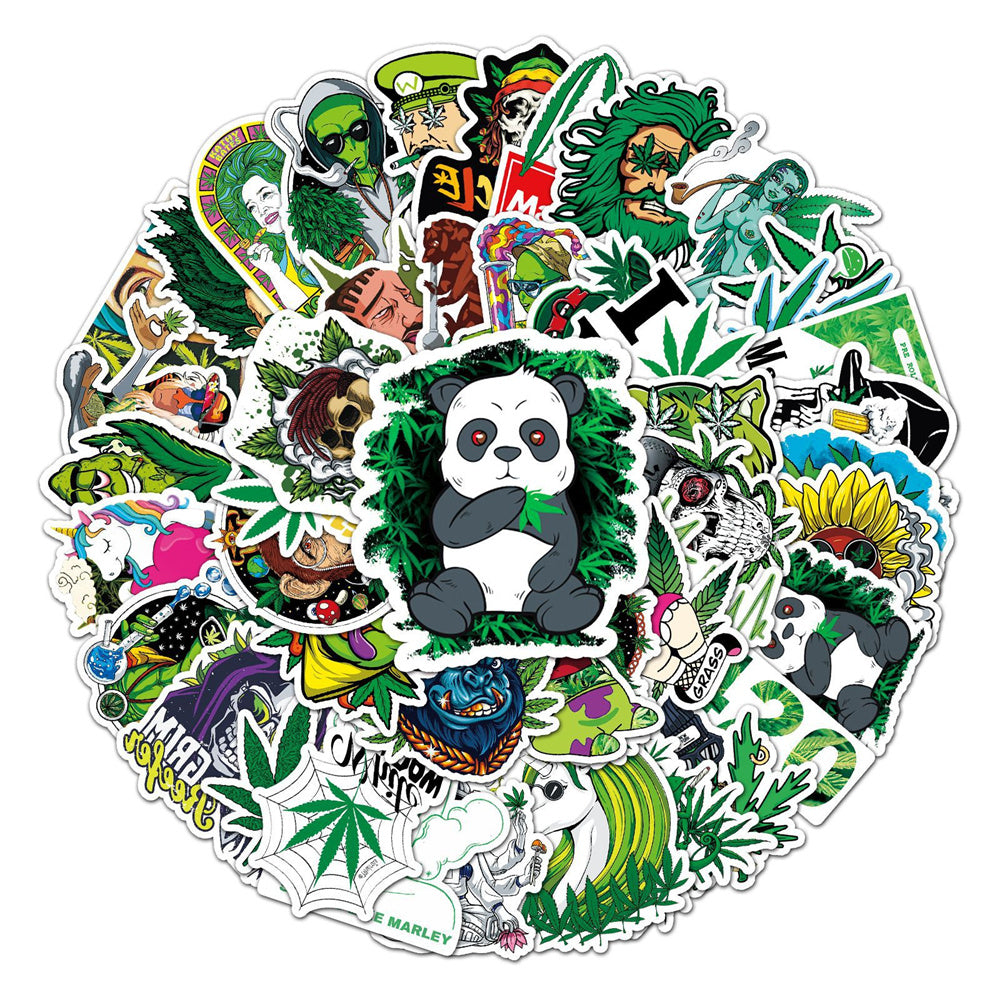 50PCS Weed Leaves Spoof Characters Waterproof Graffiti Stickers