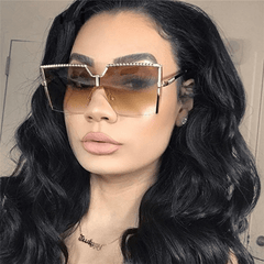 Oversized Square Sunglasses Gradient Lens Metal Temple Glasses UV400