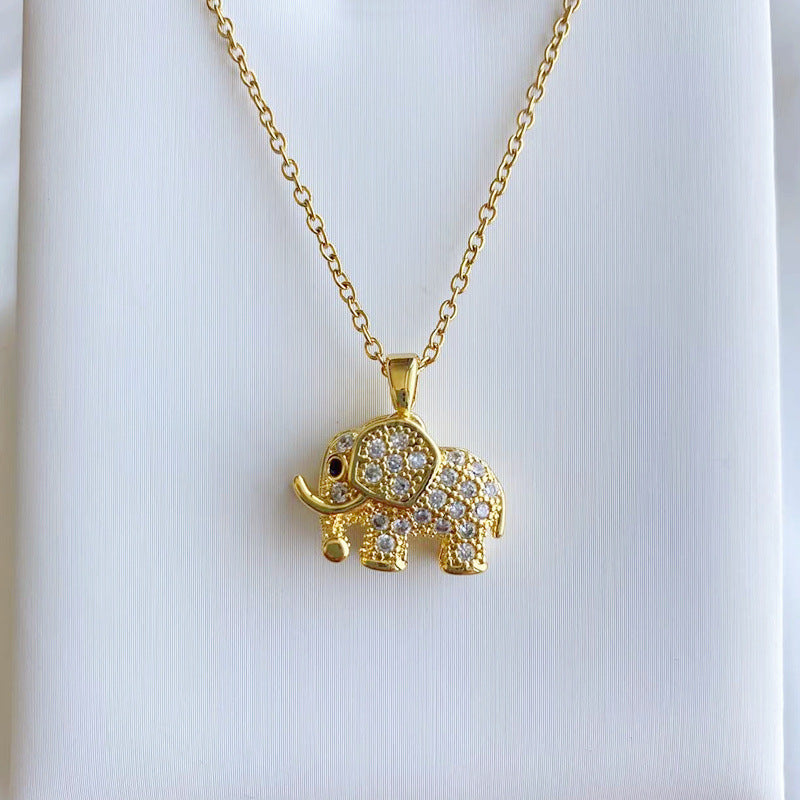 Elephant Pendant Necklace Rhinestone Holiday Birthday Gift