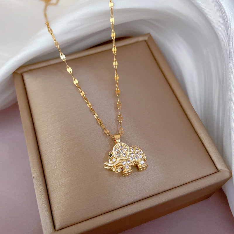 Elephant Pendant Necklace Rhinestone Holiday Birthday Gift