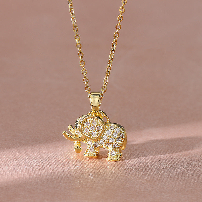 Elephant Pendant Necklace Rhinestone Holiday Birthday Gift
