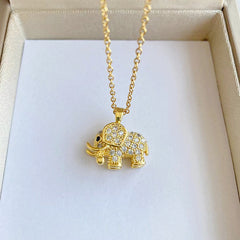 Elephant Pendant Necklace Rhinestone Holiday Birthday Gift