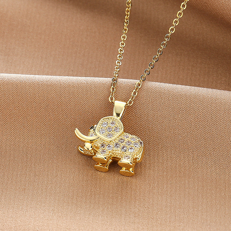 Elephant Pendant Necklace Rhinestone Holiday Birthday Gift