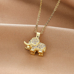 Elephant Pendant Necklace Rhinestone Holiday Birthday Gift
