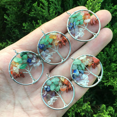 7 Charka Stone Tree Of Life Pendant Crystal Beads Energy Amulet