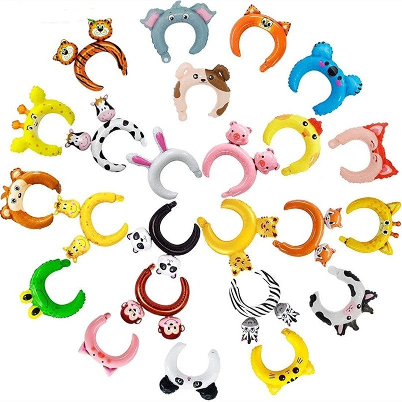 24 Packs Inflatable Animals Headband Zoo Safari Balloons Hat Jungle Theme