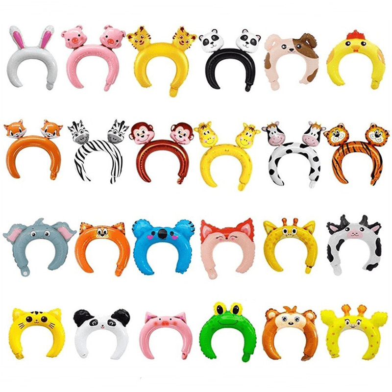 24 Packs Inflatable Animals Headband Zoo Safari Balloons Hat Jungle Theme