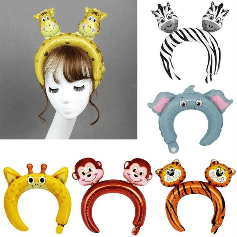 24 Packs Inflatable Animals Headband Zoo Safari Balloons Hat Jungle Theme