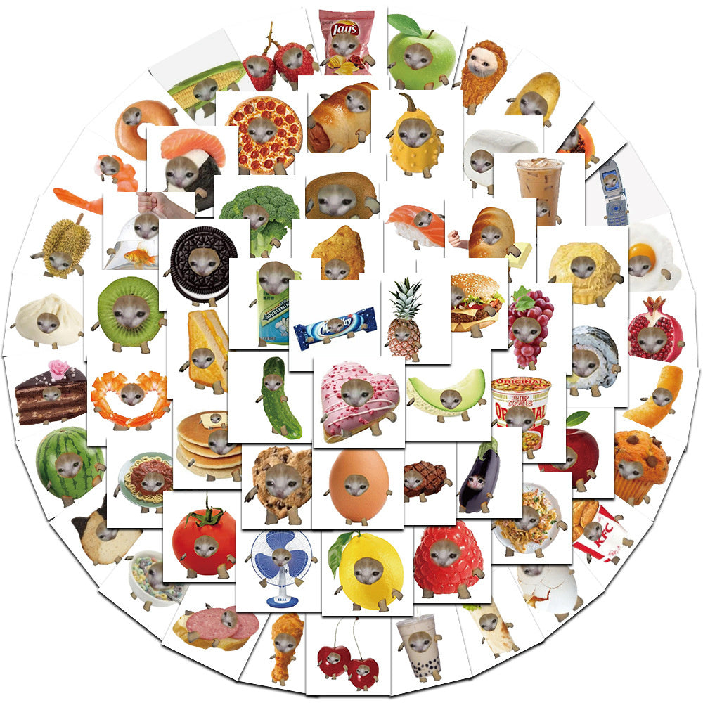 69PCS Funny Meme Cat & Food Stickers Toy Laptop Skateboard Phone Car