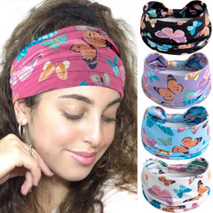 Boho Butterfly Pattern Wide Brimmed Headband Elastic Headwrap