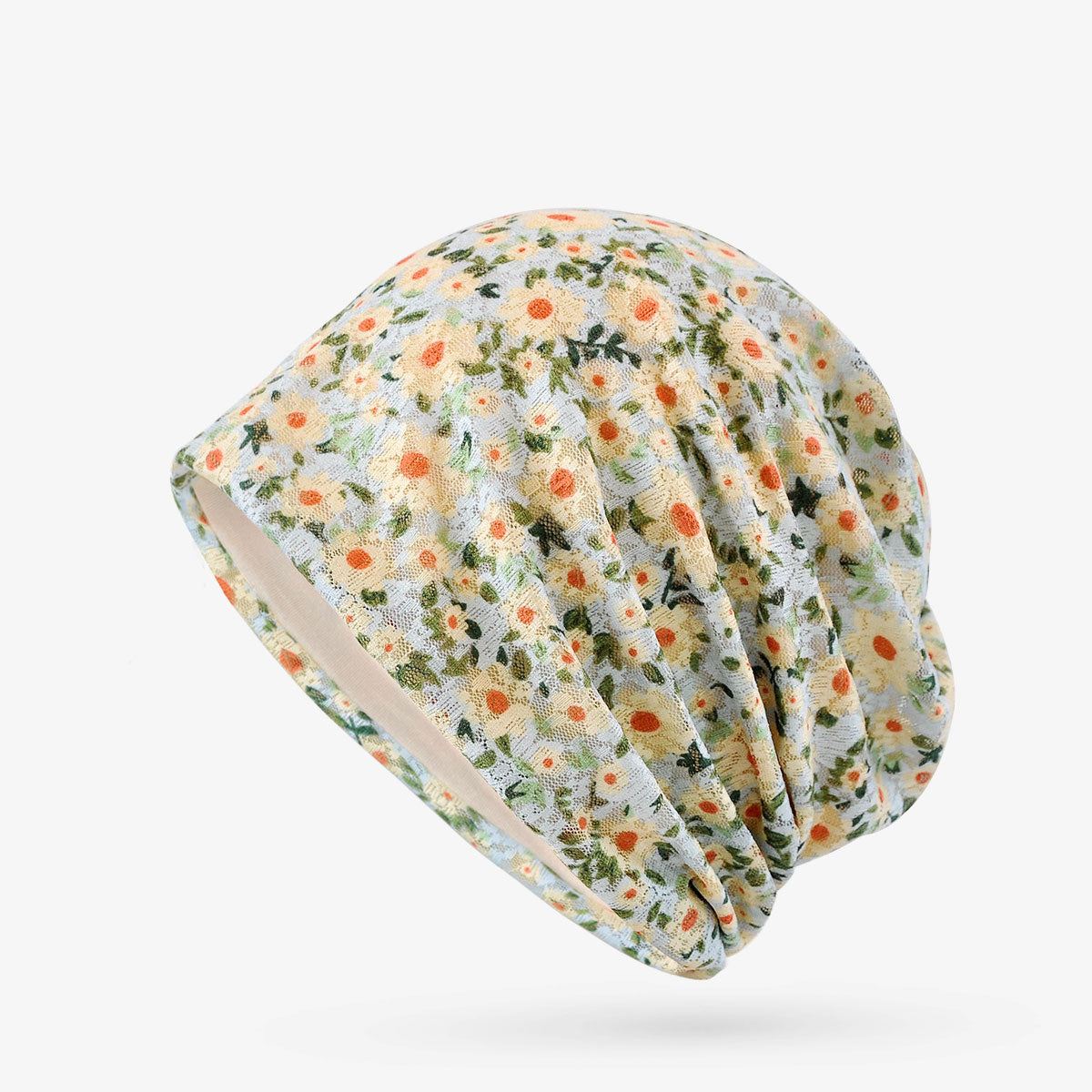 Lace Flower Print Beanie Lightweight Skull Cap For Women Men
