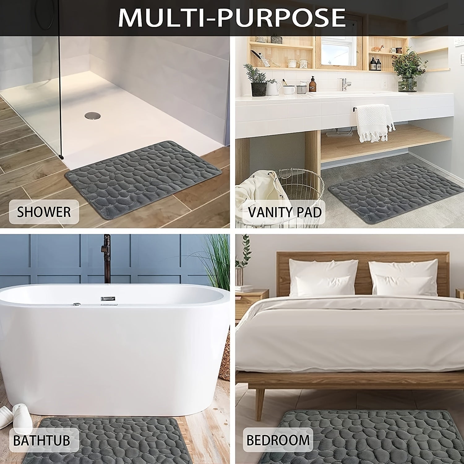 Cobblestone Embossed Memory Foam Bath Mat - Non Slip Washable Rug