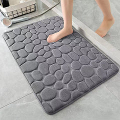 Cobblestone Embossed Memory Foam Bath Mat - Non Slip Washable Rug