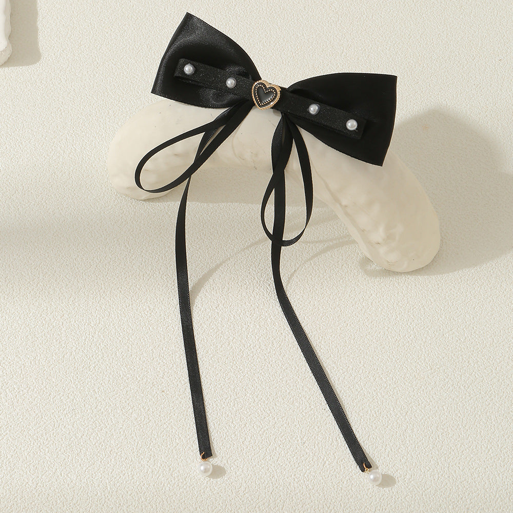 Bow Hair Clip Ribbon Bow Duck Billed Clip With Faux Pearl Tassel Hair Clip