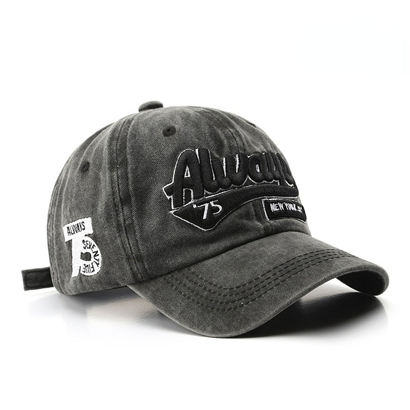 Always 75 Embroidery Baseball Cap Washed Distressed Adjustable Sun Hat Unisex